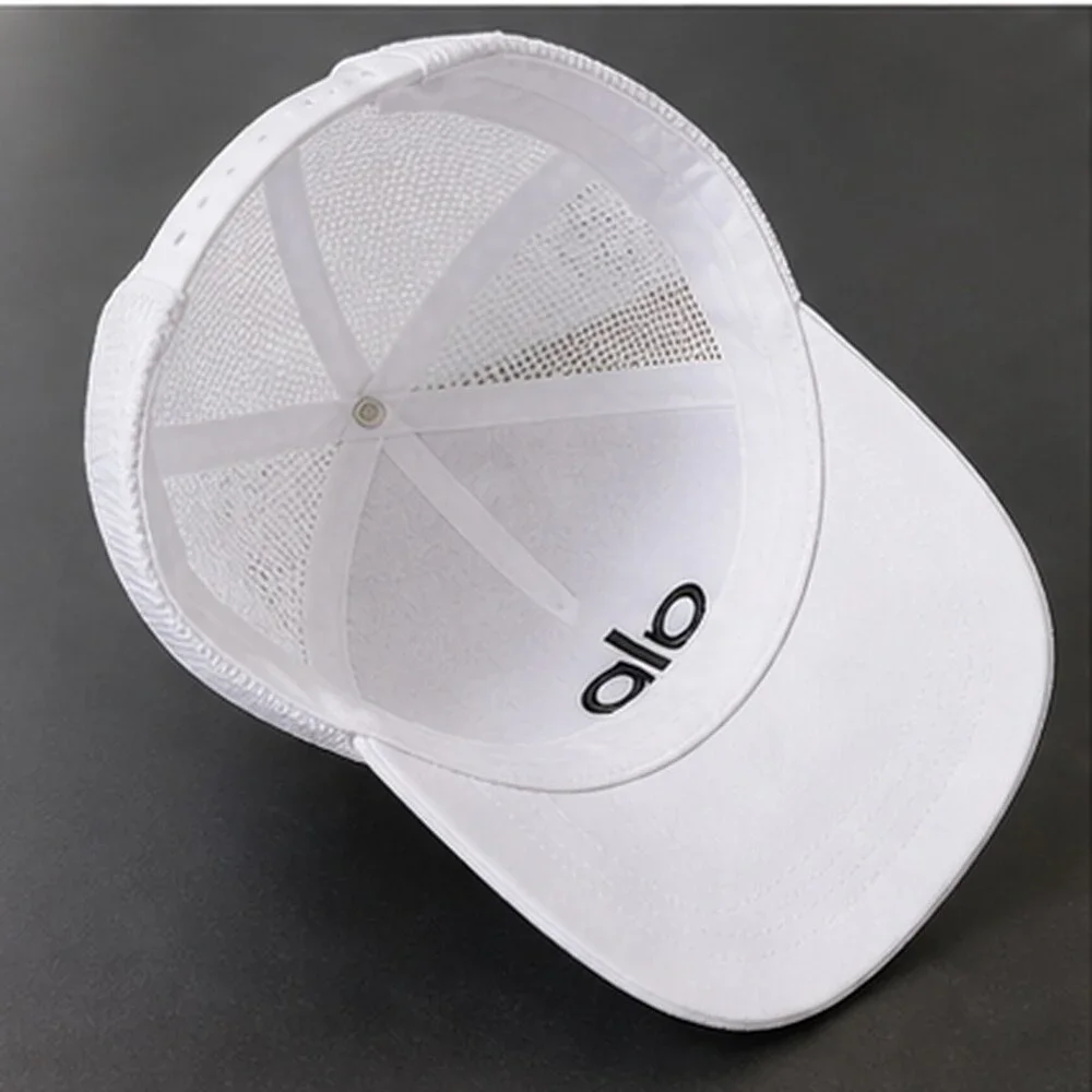 ALO Yoga White Black Pilates Mesh Trucker Cap Hat Logo